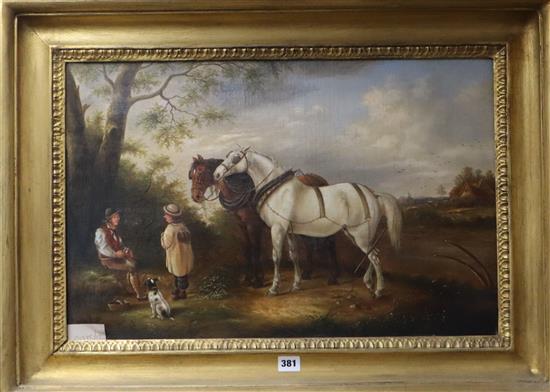 Victorian School, oil on canvas, Plough horses at rest, 40 x 62cm